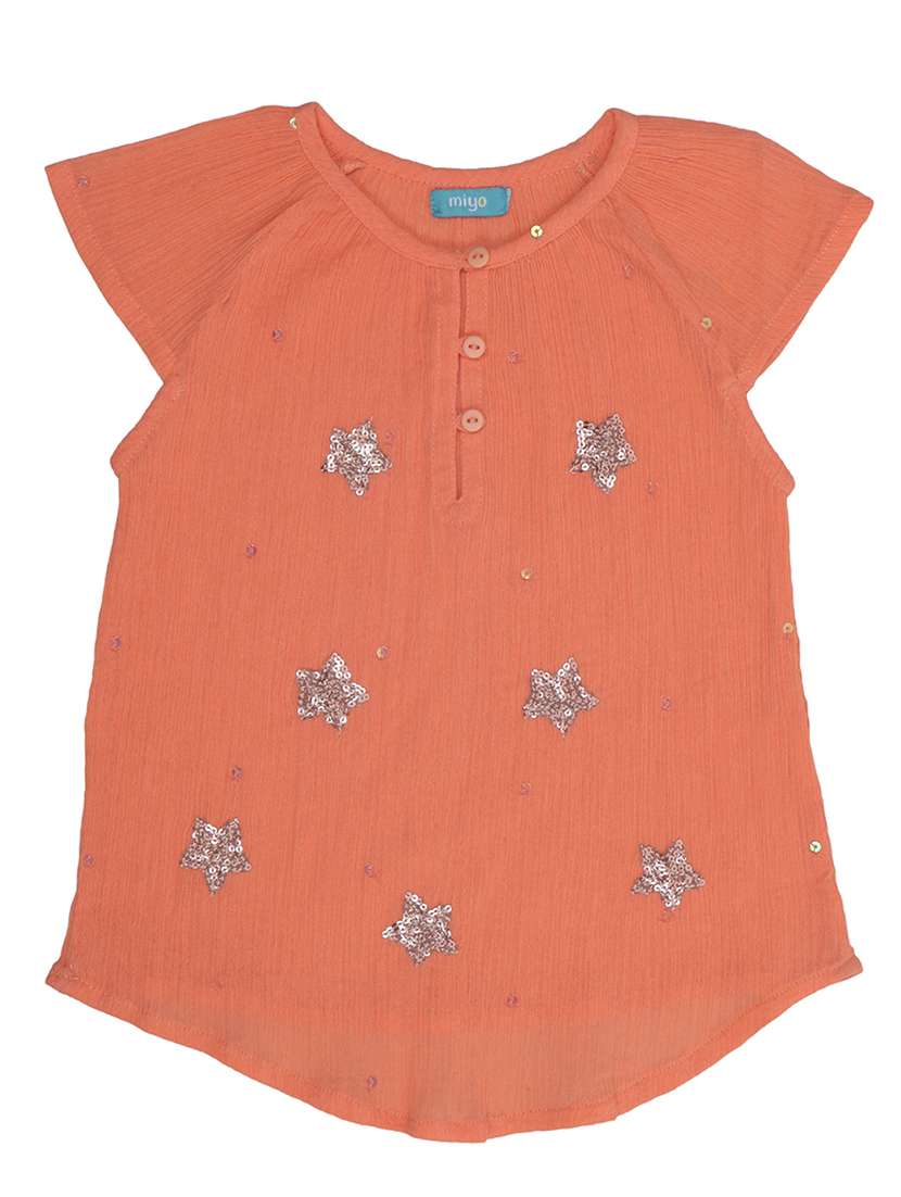peach cotton self design regular tee
