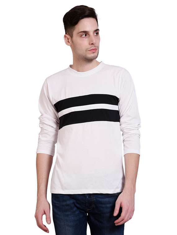 men round neck striped long sleeves t-shirt