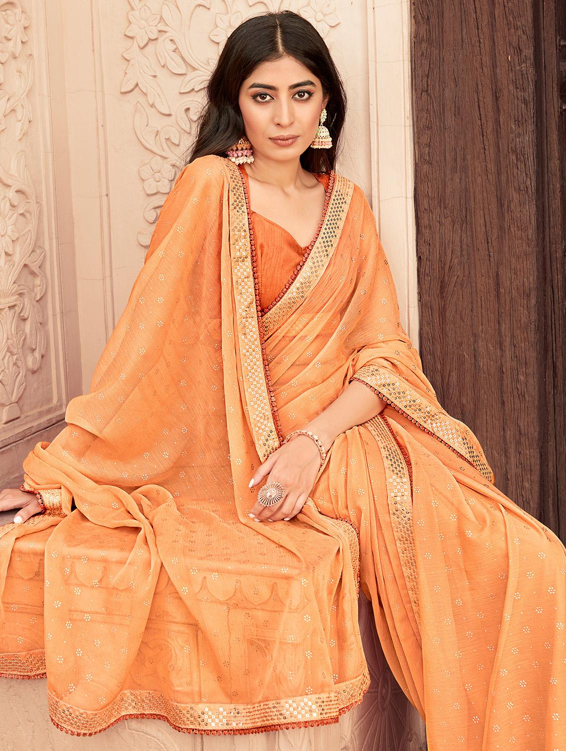 women's self design orange colored saree - 19489621 - Standard Image - 1