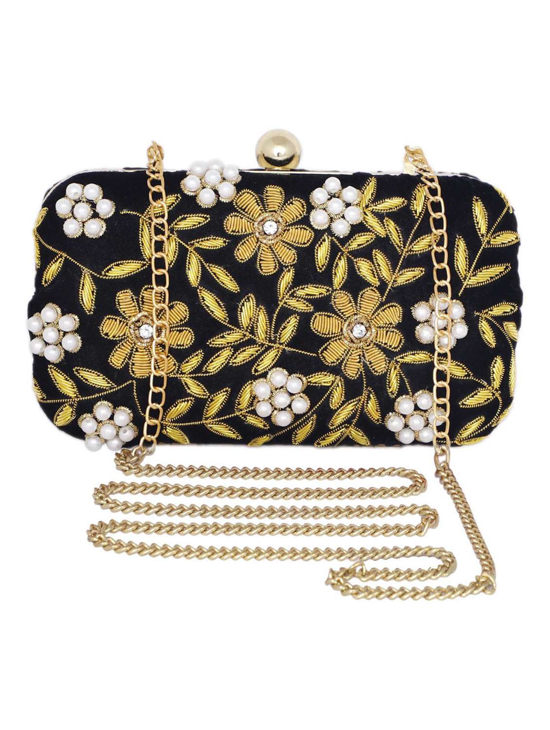 embellished box clutch with detachable strap