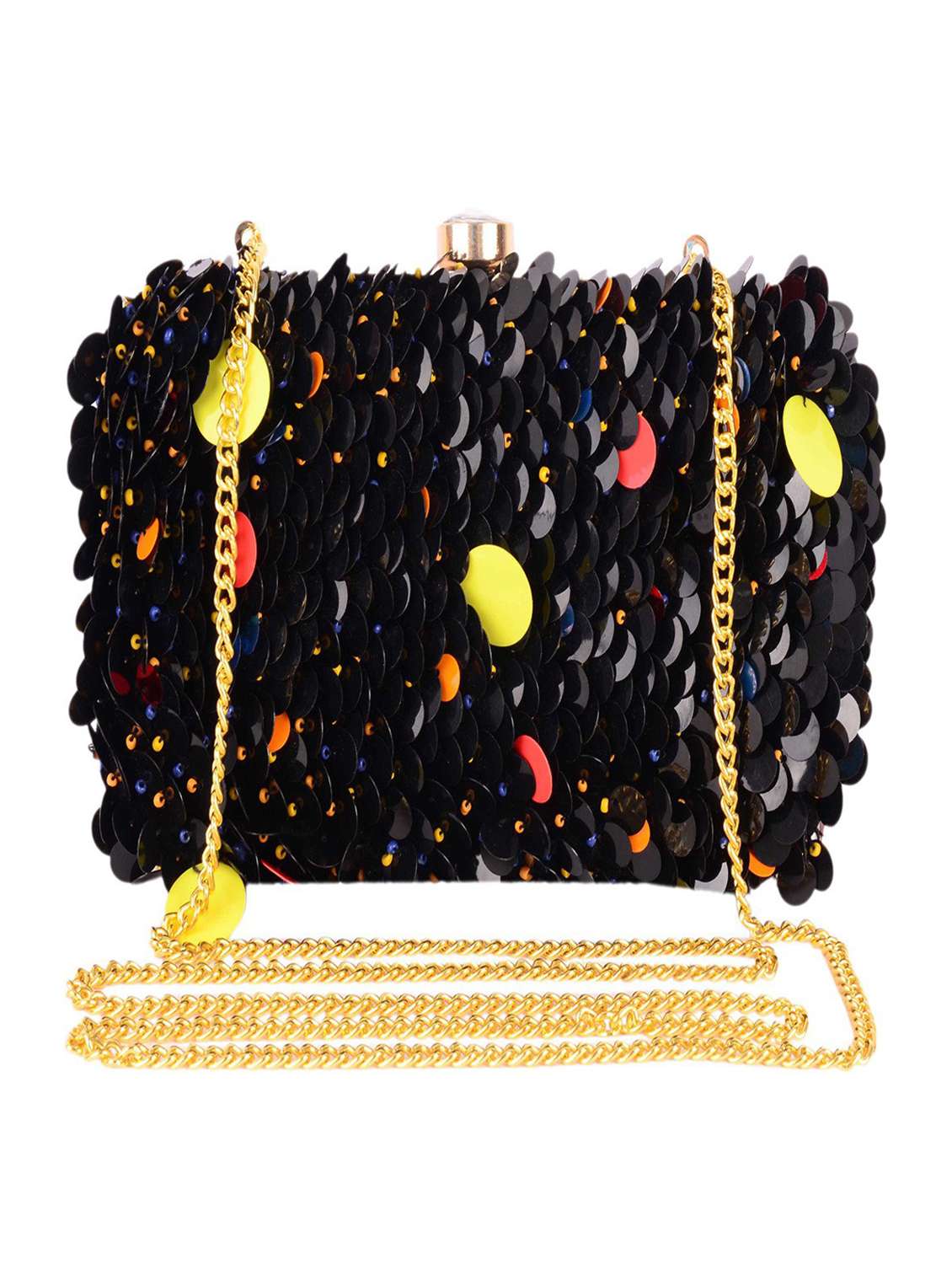 embellished box clutch with detachable strap