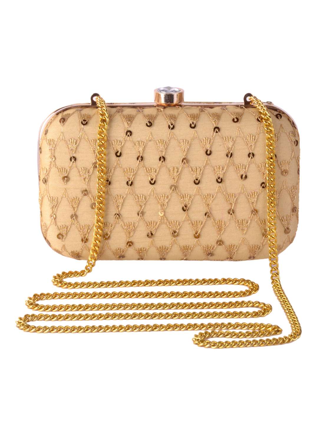 embroidered box clutch with detachable strap