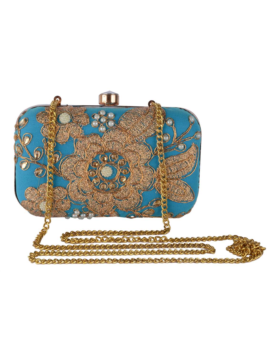 embroidered box clutch with detachable strap