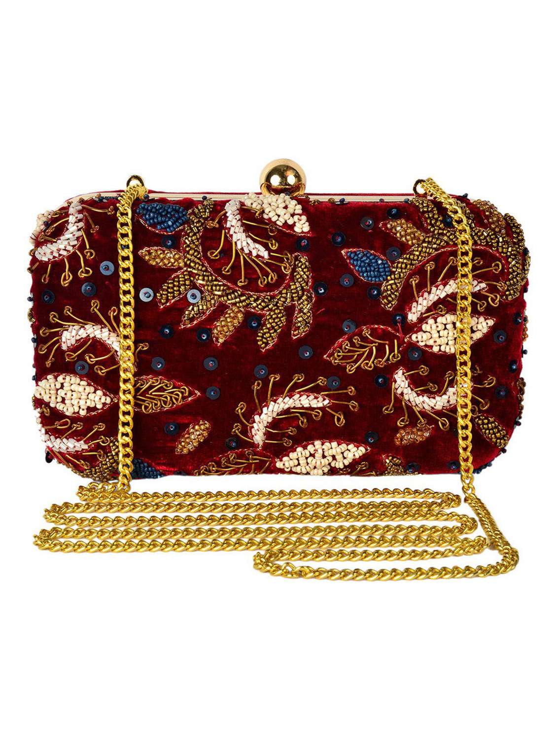 embroidered box clutch with detachable strap