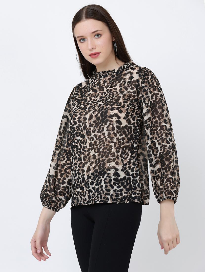 animal print georgette a line top - 19490089 - Standard Image - 1