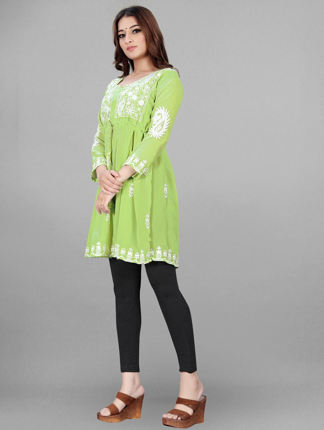 round neck chikankari a-line kurti - 19490517 - Standard Image - 1