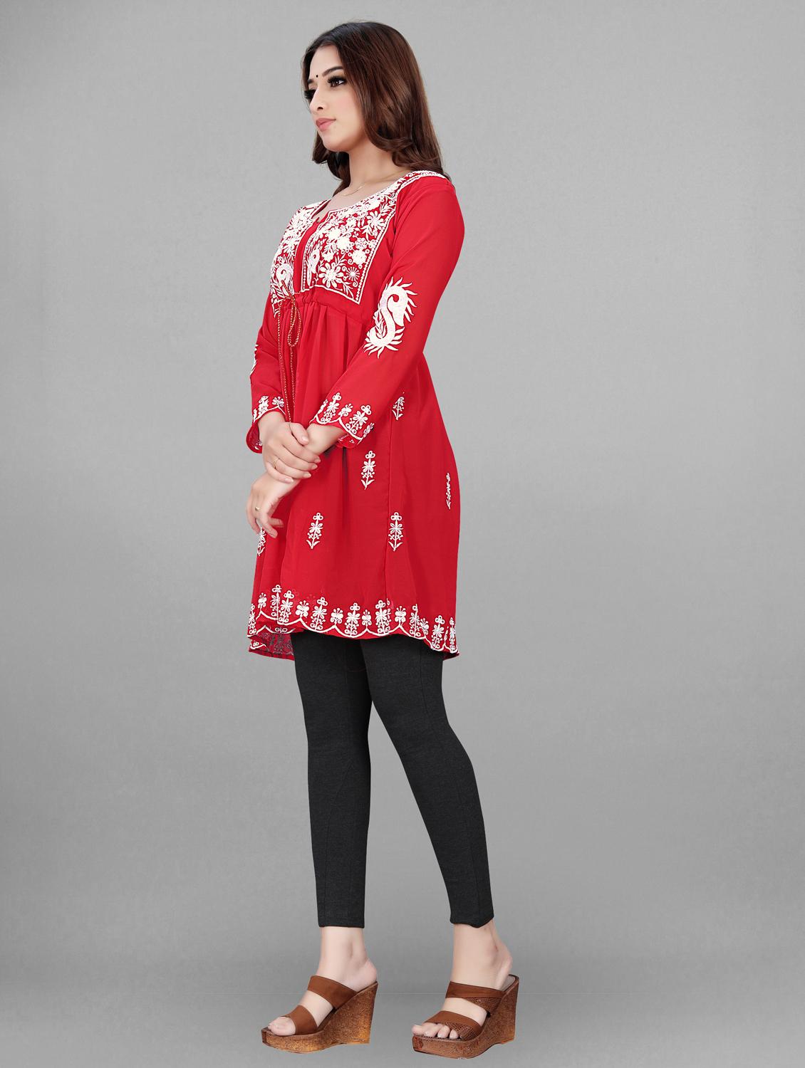 round neck chikankari a-line kurti - 19490518 -  Standard Image - 1