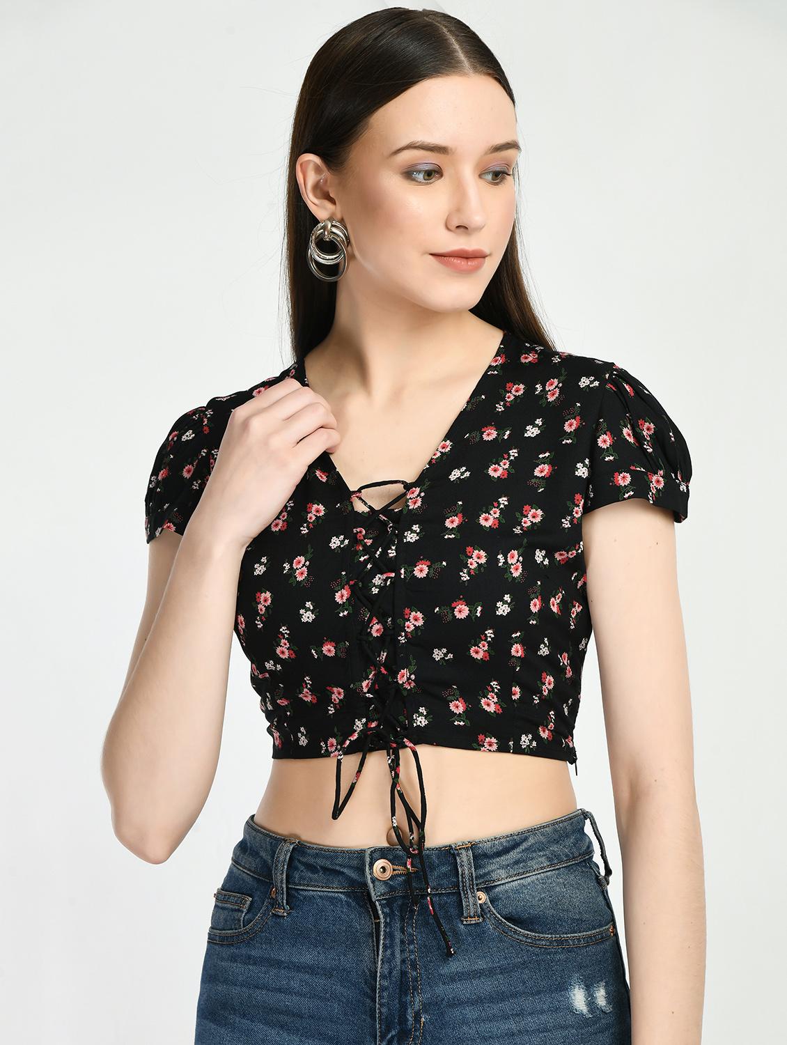 women's crop v neck top - 19491162 -  Zoom Image - 0