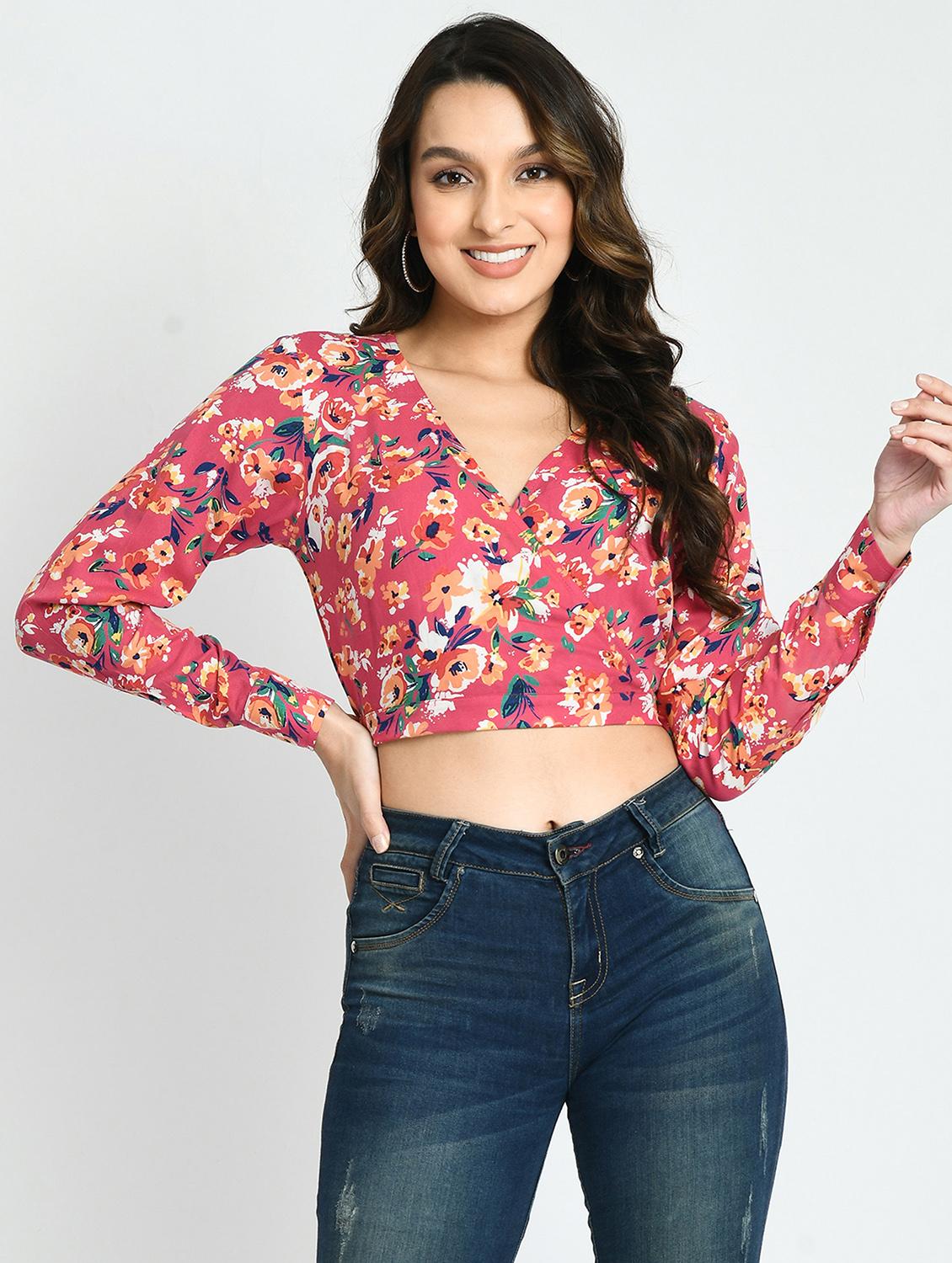 women's blouson overlap neck top