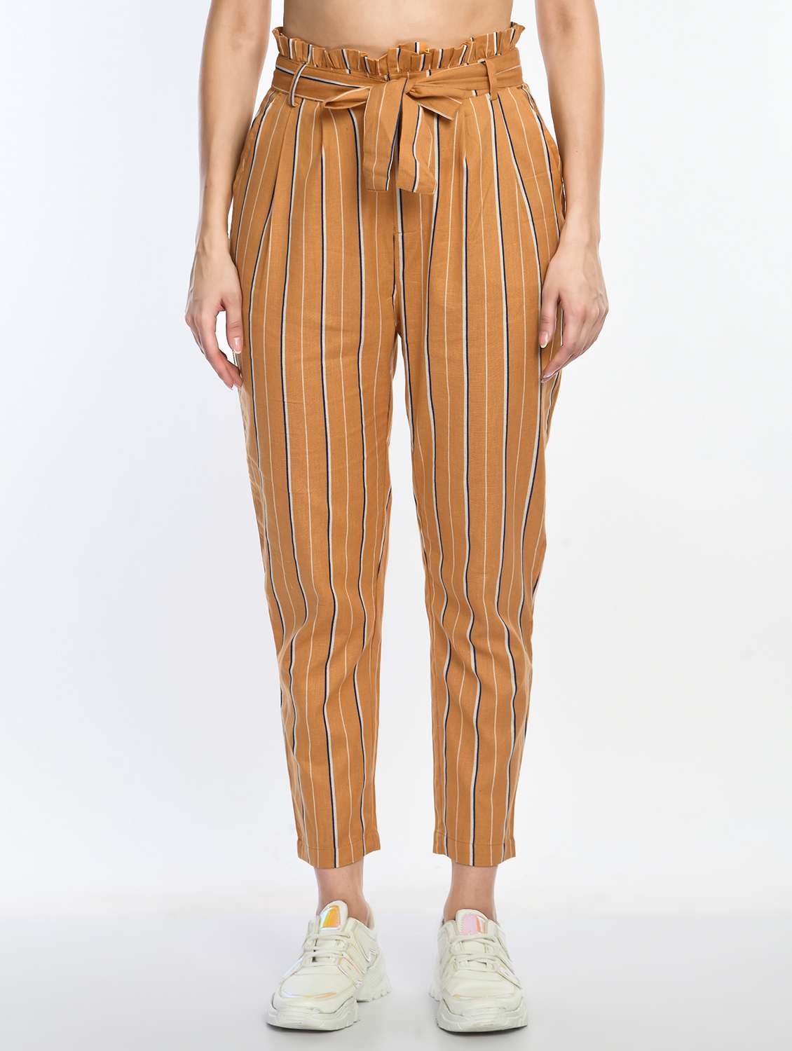 women striped high rise trouser