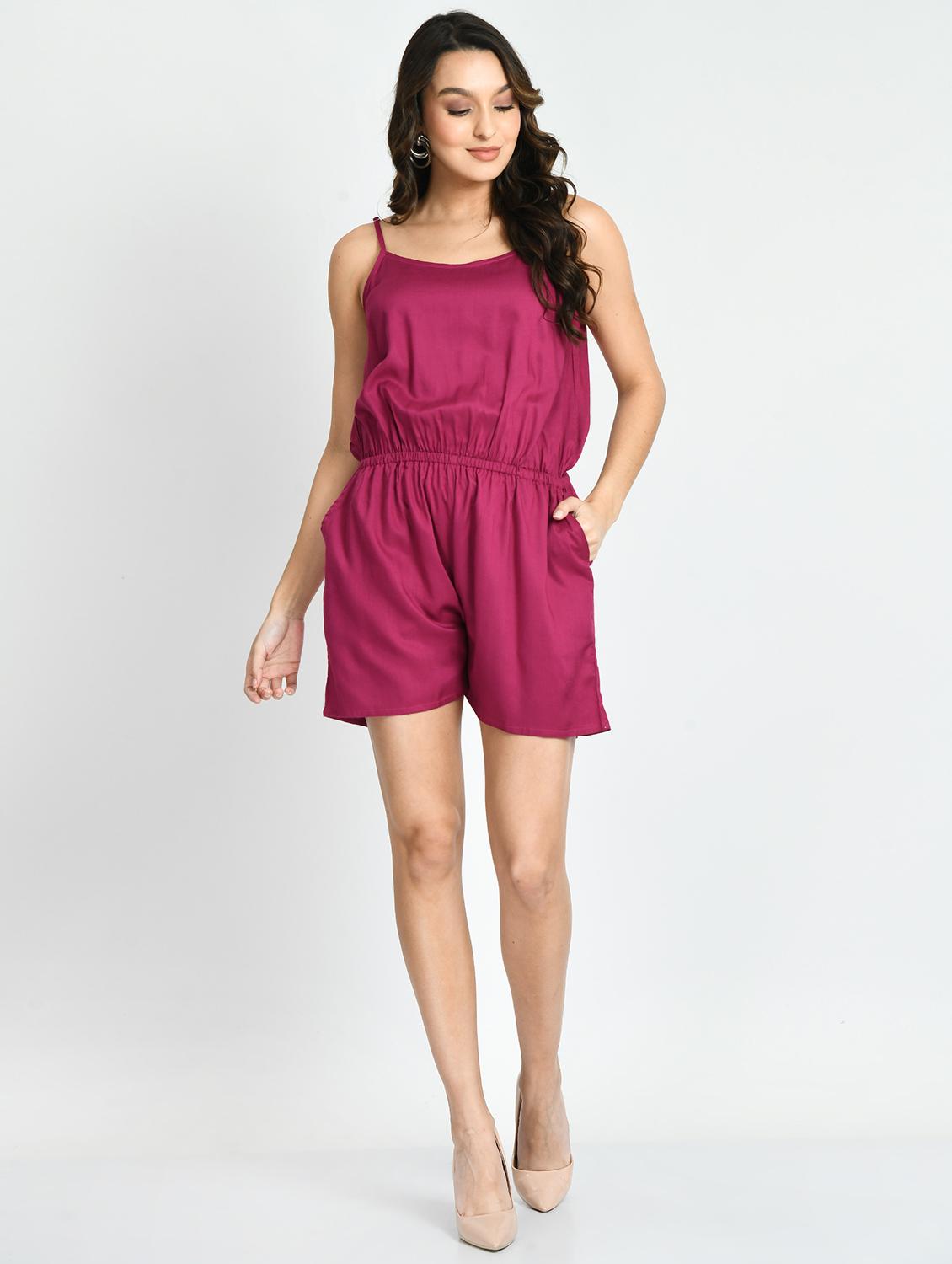 maroon solid romper