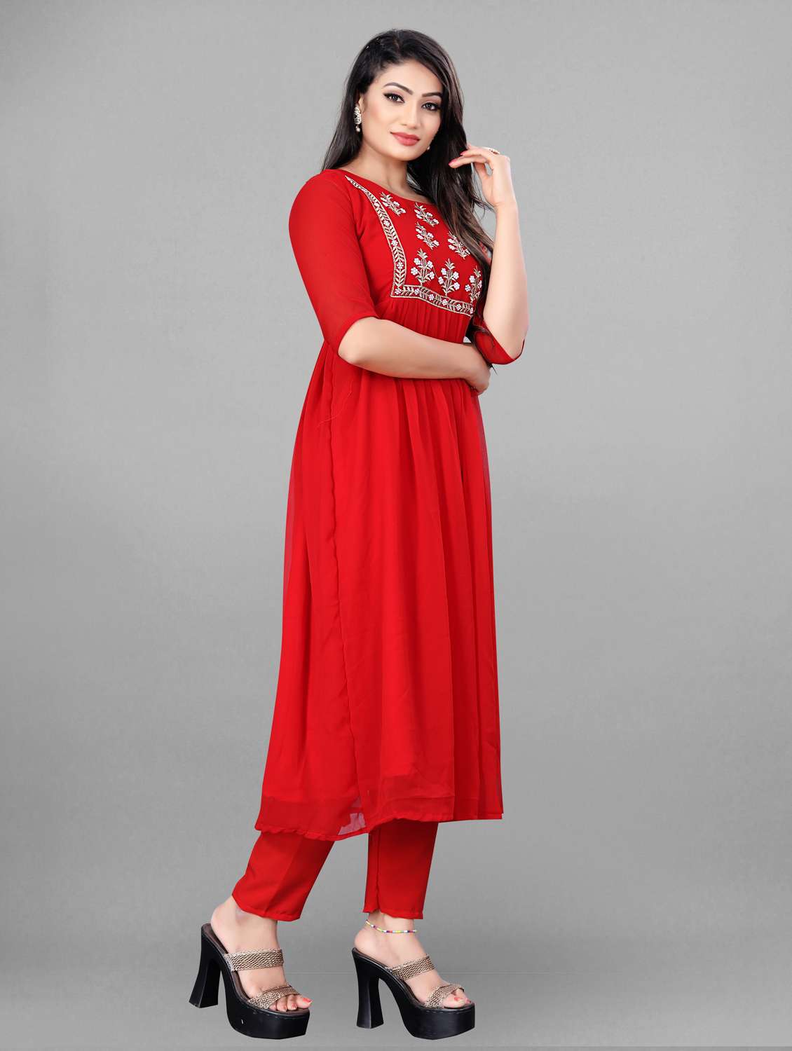 red embroidered suit set - 19492214 -  Standard Image - 1