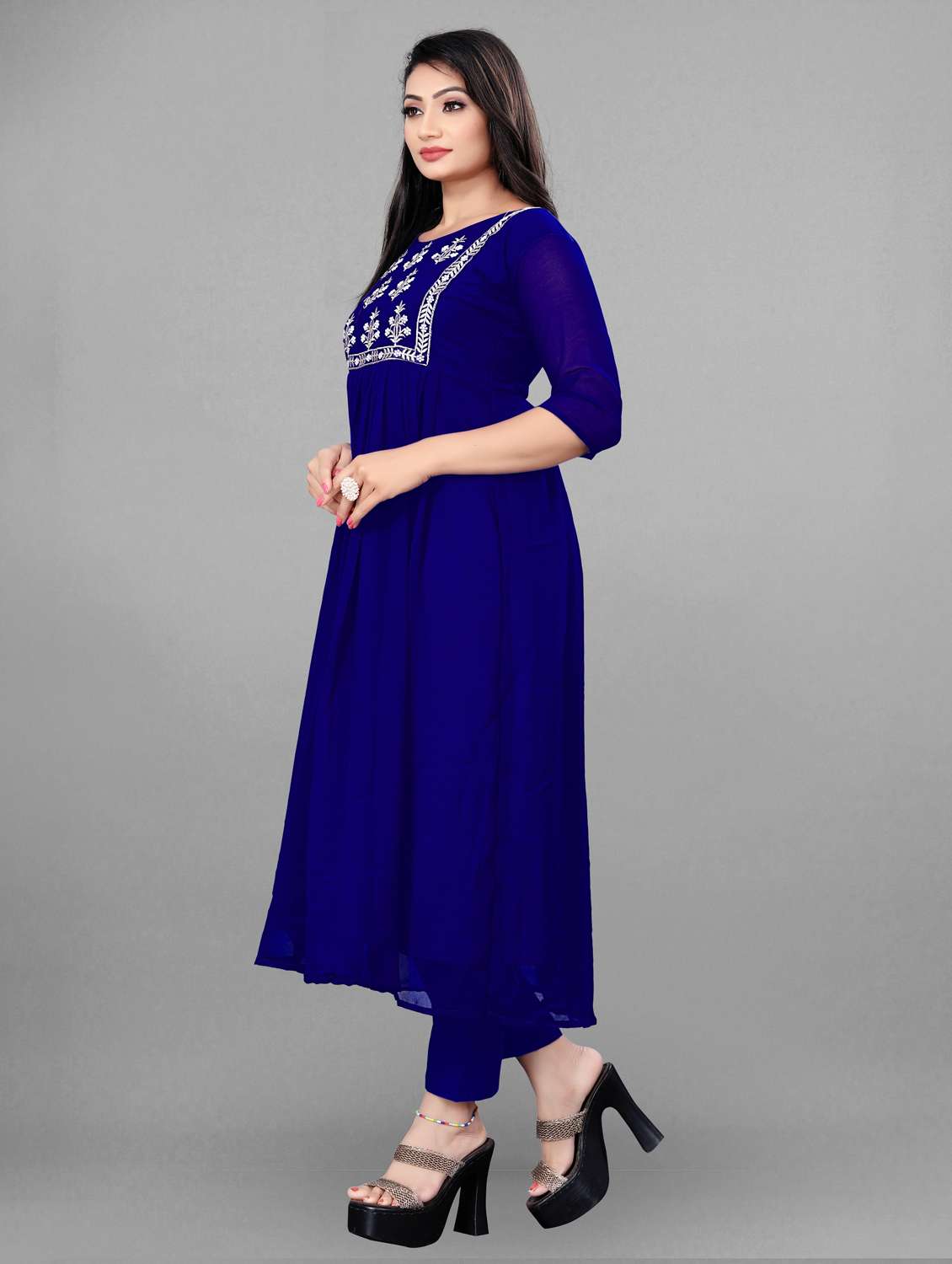 navy embroidered suit set - 19492218 -  Standard Image - 1