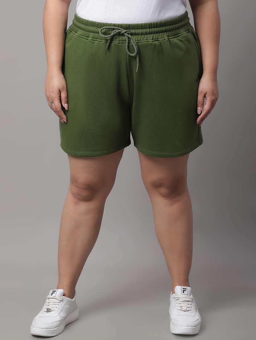 green solid sports shorts 
