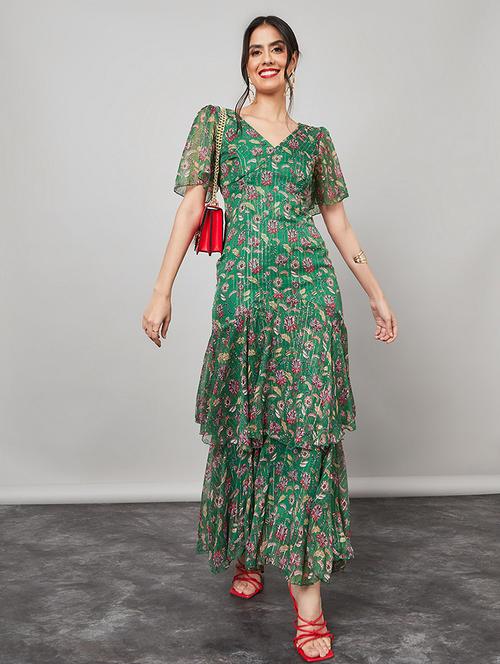 frill sleeve floral print layered maxi dress - 19492681 - Standard Image - 0