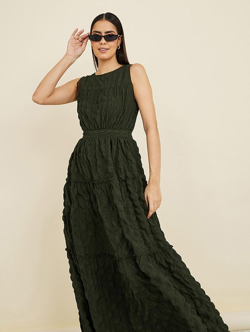 sleeveless self design tiered maxi dress - 19492712 - Standard Image - 1