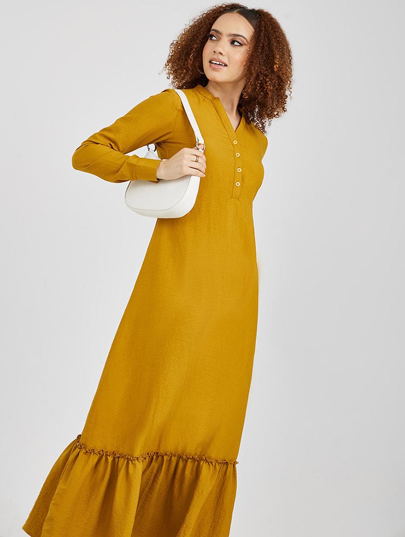 long sleeves button closure a-line maxi dress - 19492778 - Standard Image - 1