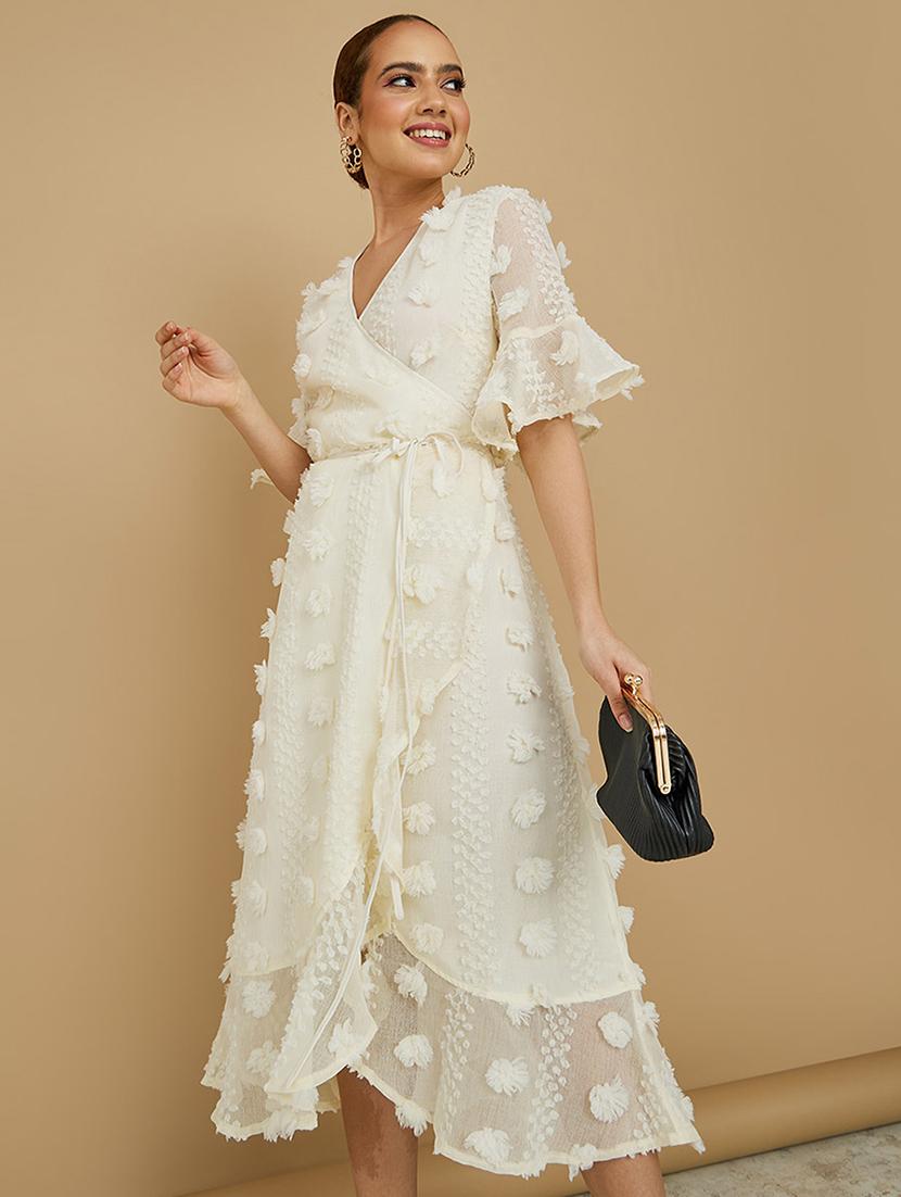 short sleeve self design wrap dress - 19492791 - Standard Image - 1