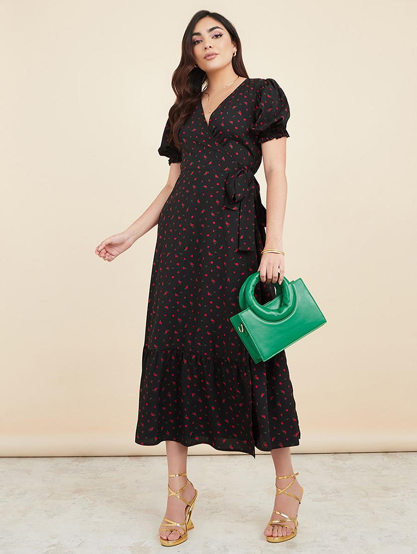 short sleeves floral print wrap midi dress - 19492823 -  Zoom Image - 0