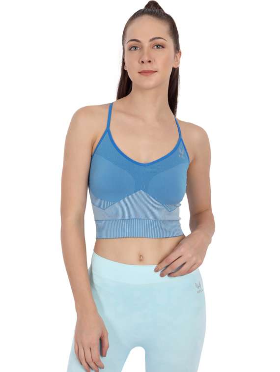 blue striped full coverage sports bra - 19492896 -  Zoom Image - 0
