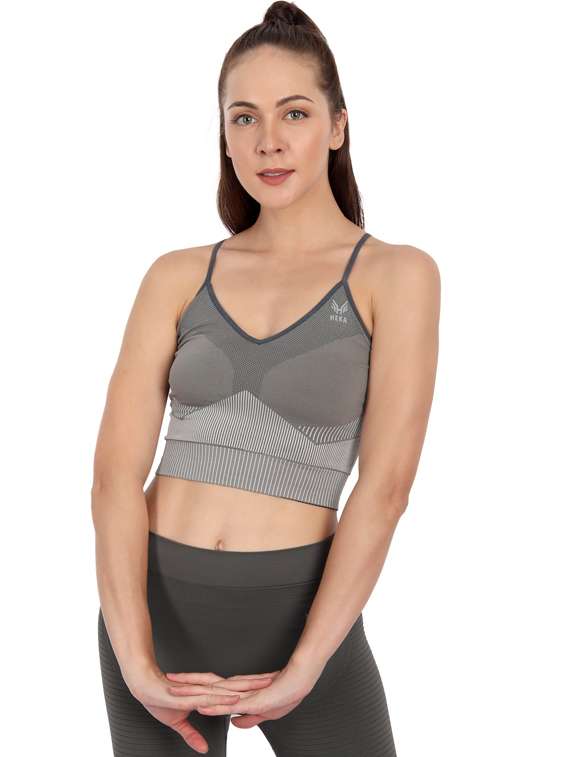 grey striped sports bra