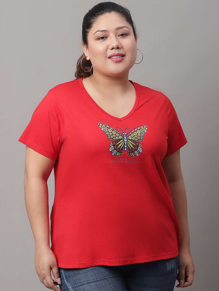 women's chest print v neck t-shirt