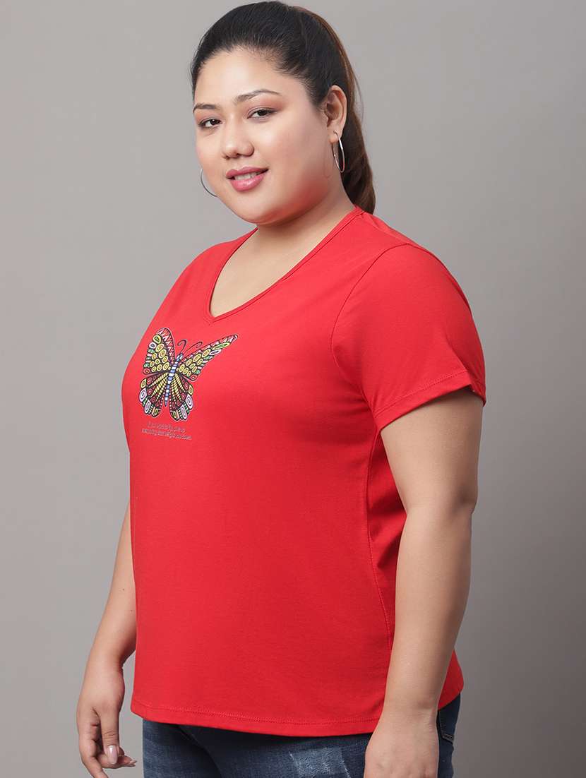 women's chest print v neck t-shirt - 19492981 -  Standard Image - 1