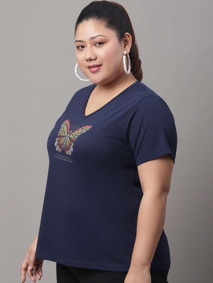 women's chest print v neck t-shirt - 19492984 -  Standard Image - 1