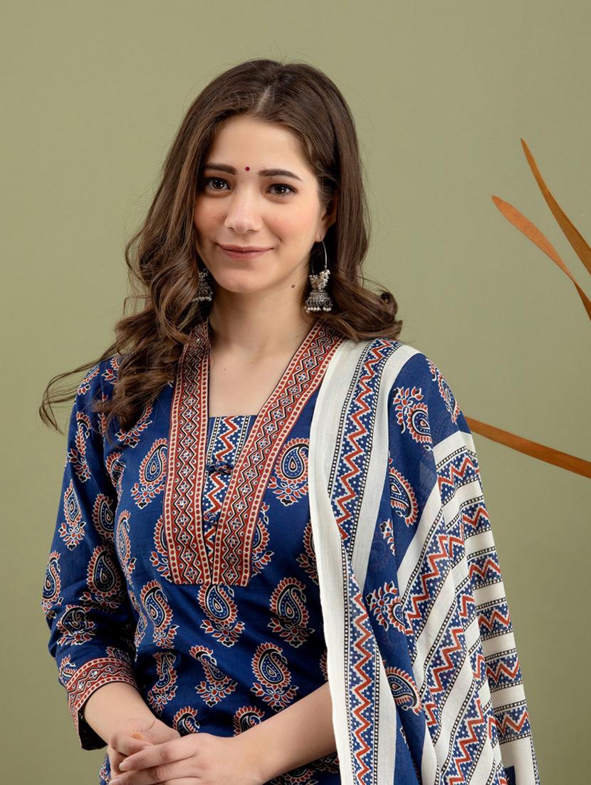 blue printed cotton suit set - 19493428 - Standard Image - 4