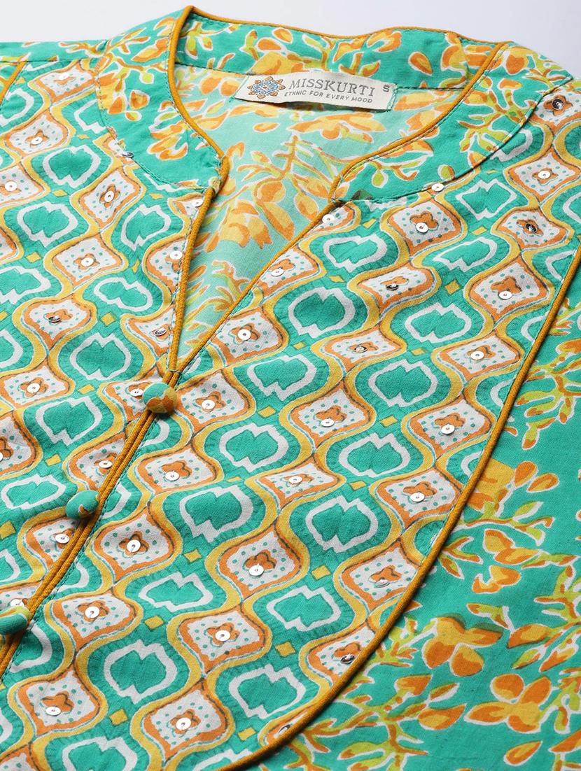 green printed cotton suit set - 19493429 - Standard Image - 4