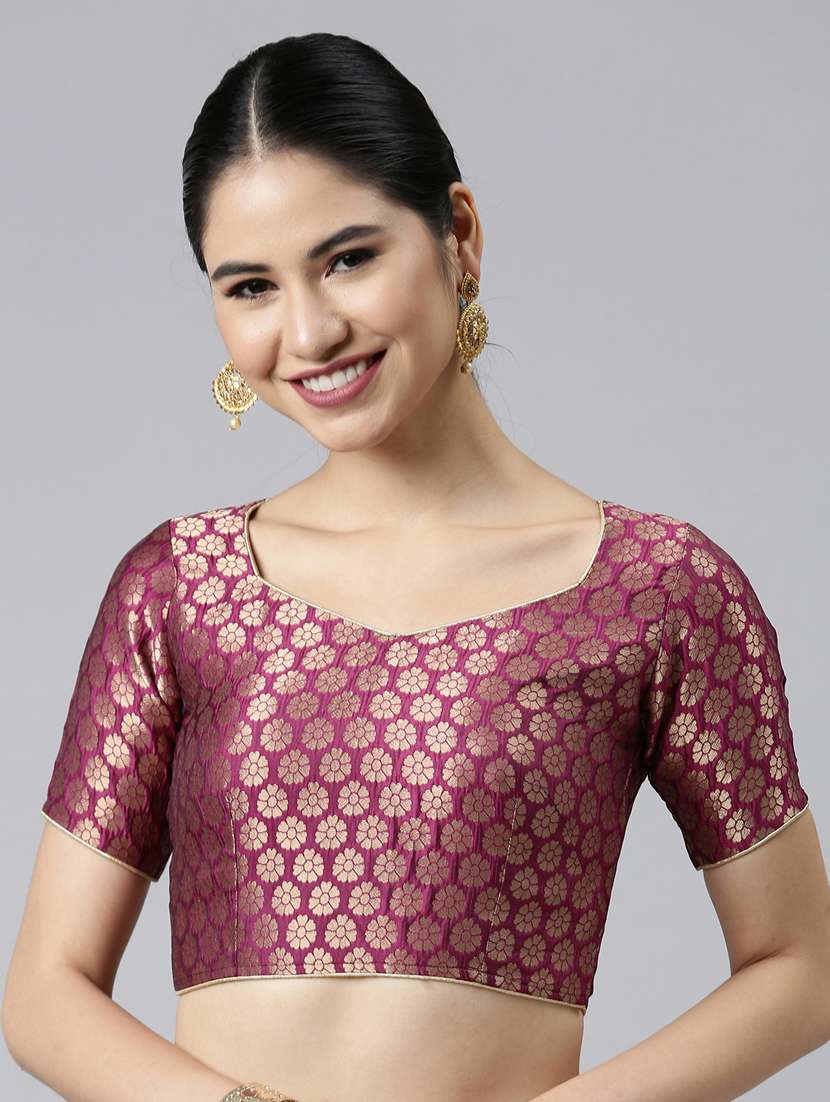 women purple self design stitched blouse