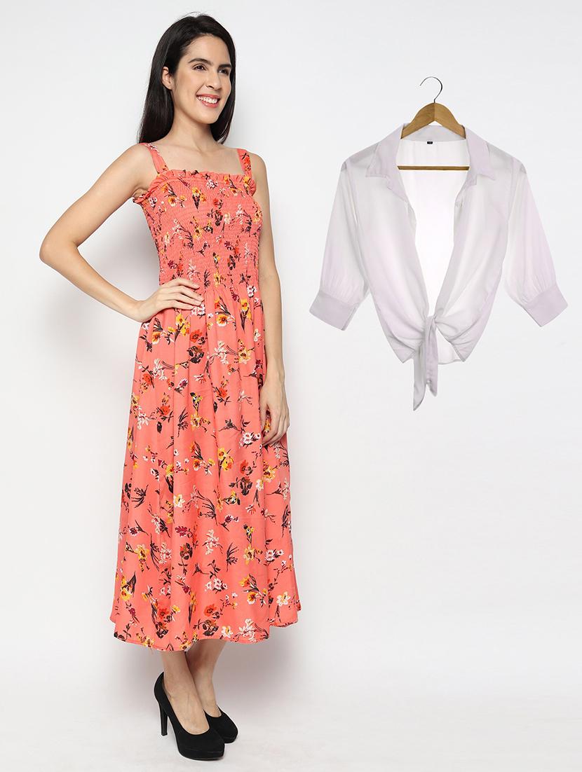 orange crepe a-line dress - 19494075 - Standard Image - 1