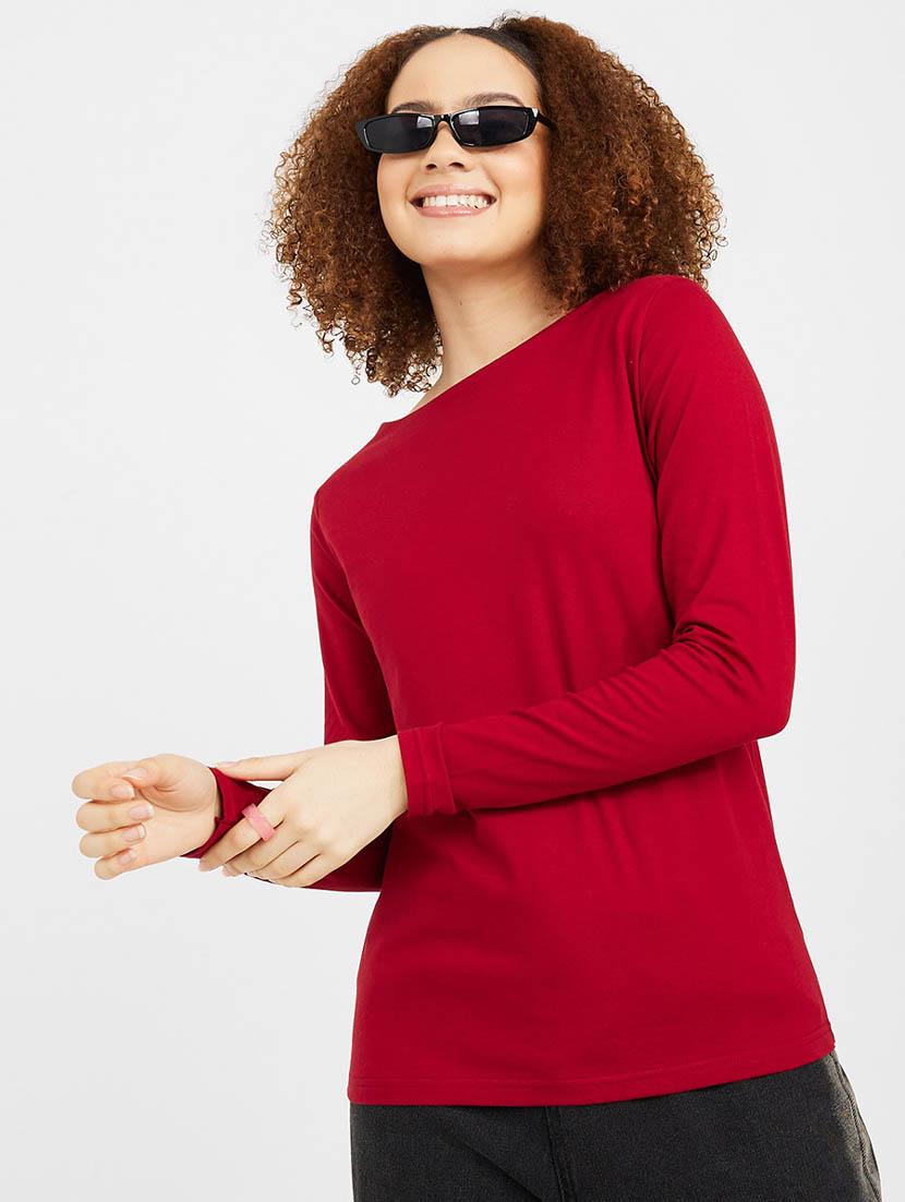 long sleeves boat neck cotton lycra regular fit t-shirt - 19494703 - Standard Image - 1