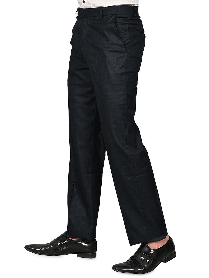 navy blue cotton blend flat front formal trouser - 19494942 - Standard Image - 1