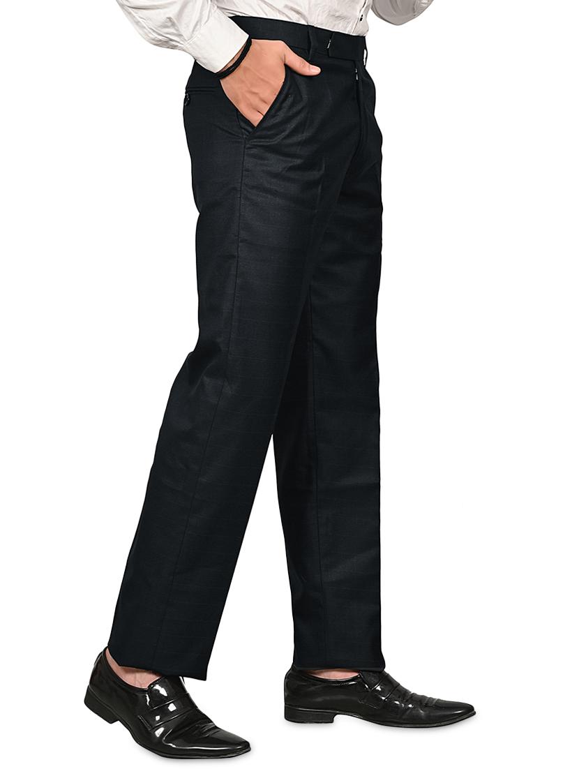 black cotton blend flat front formal trouser - 19494943 - Standard Image - 1