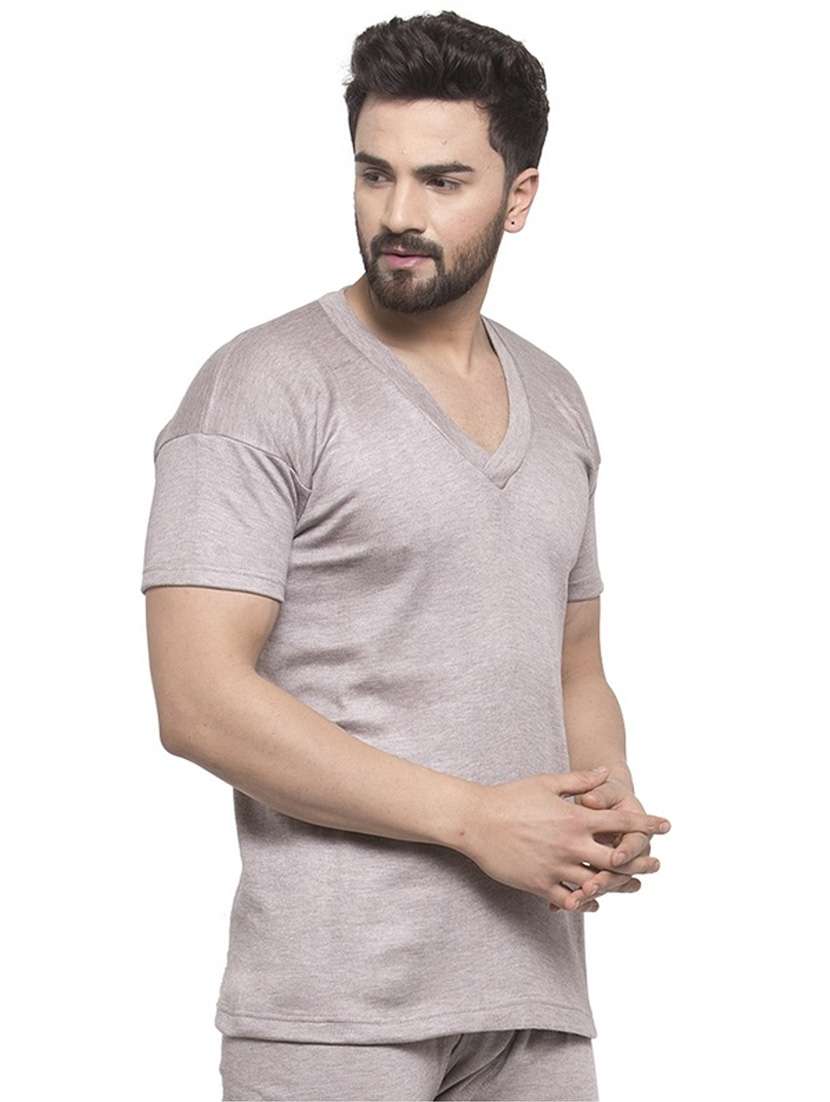 men v neck solid t-shirt - 19495114 - Standard Image - 1