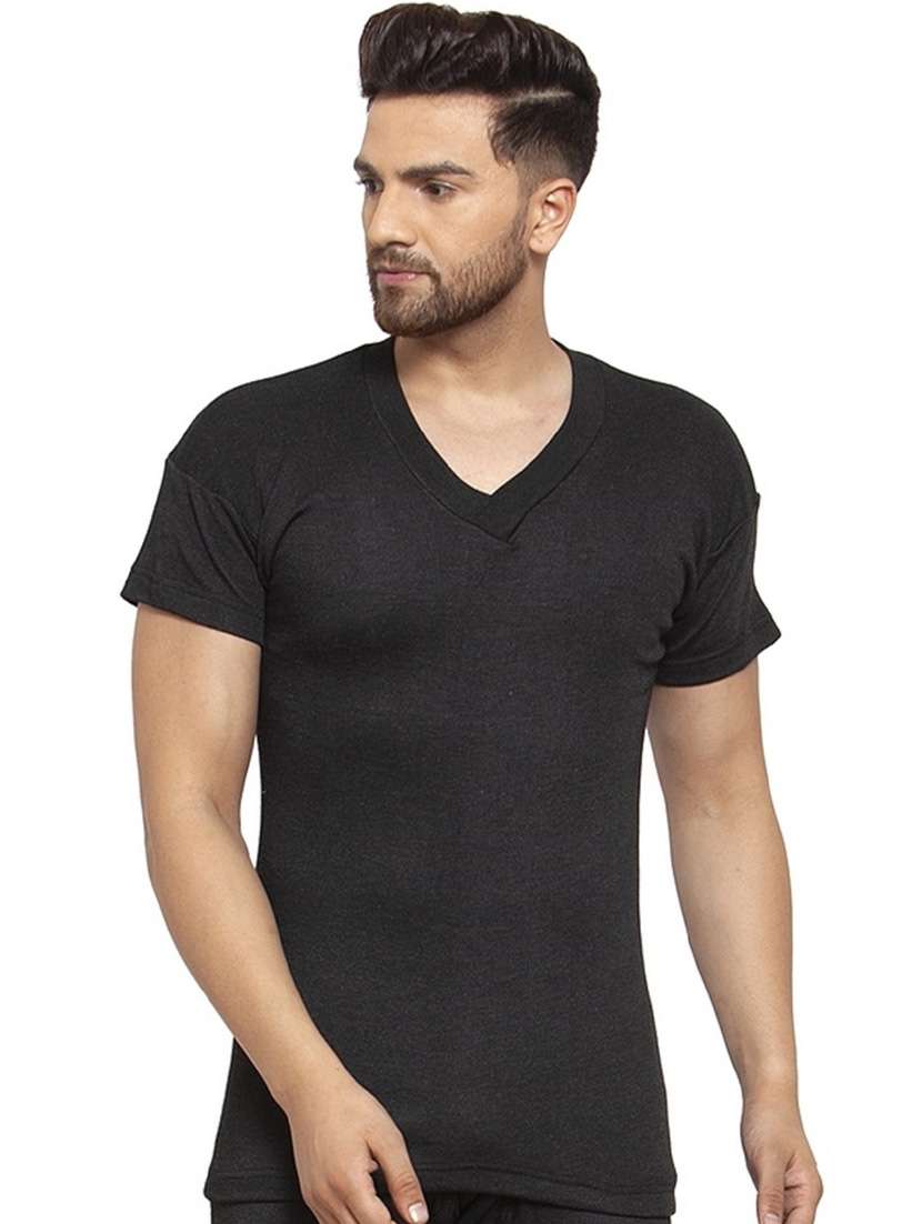 men v neck solid t-shirt