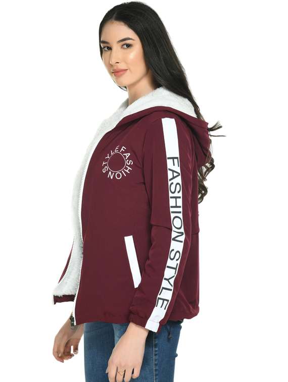 women maroon long sleeve hooded jacket - 19495216 -  Standard Image - 1