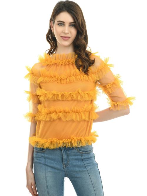 women's ruffle mock neck top - 19495270 -  Standard Image - 0