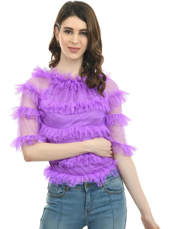 women's ruffle round neck top - 19495271 - Zoom Image - 0