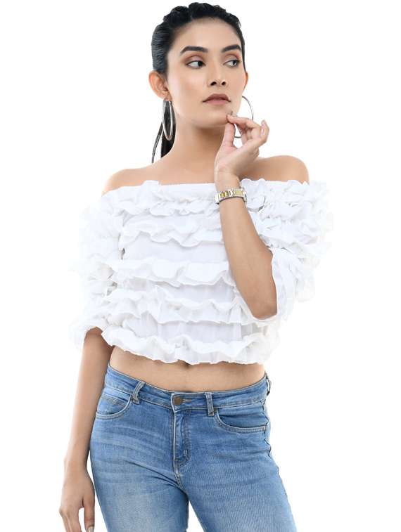 women's ruffle off shoulder top - 19495274 - Zoom Image - 0