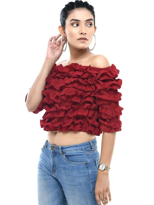 women's ruffle off shoulder top - 19495278 - Standard Image - 0