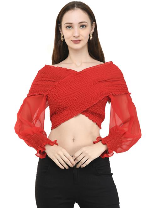 women's crop overlap neck top - 19495293 -  Standard Image - 0