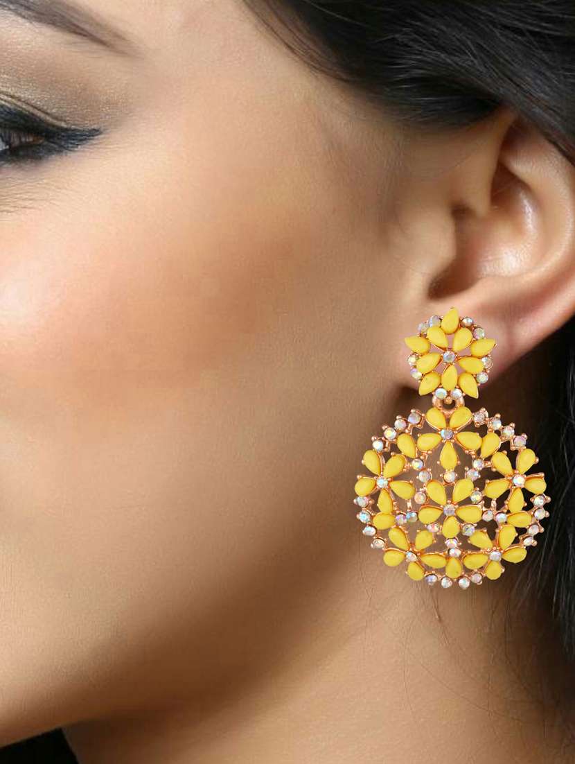 yellow brass chandbali earring - 19495447 - Standard Image - 1