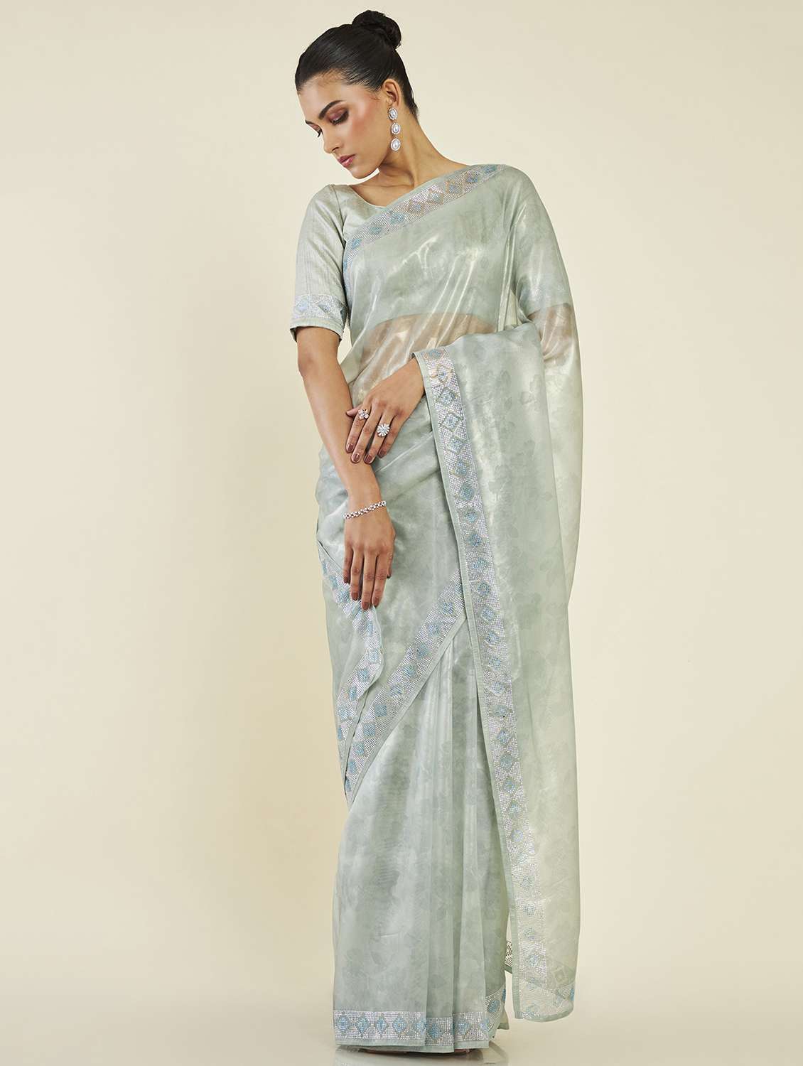 women's self design grey colored saree