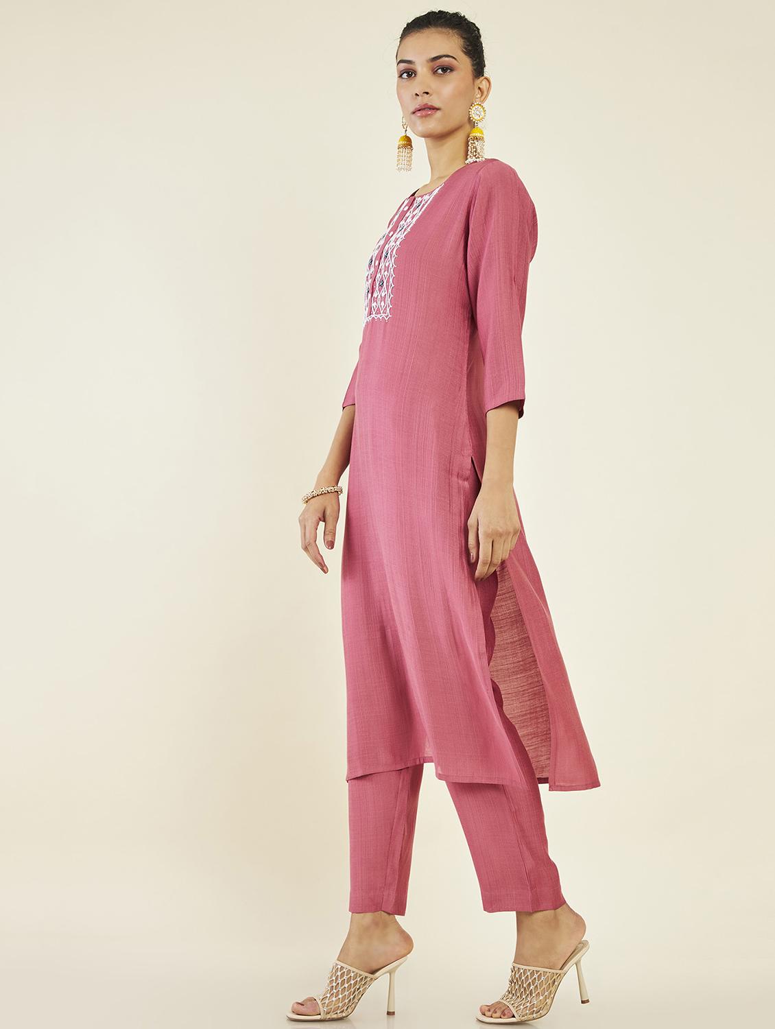 pink cotton blend kurta pant set - 19496664 - Standard Image - 1