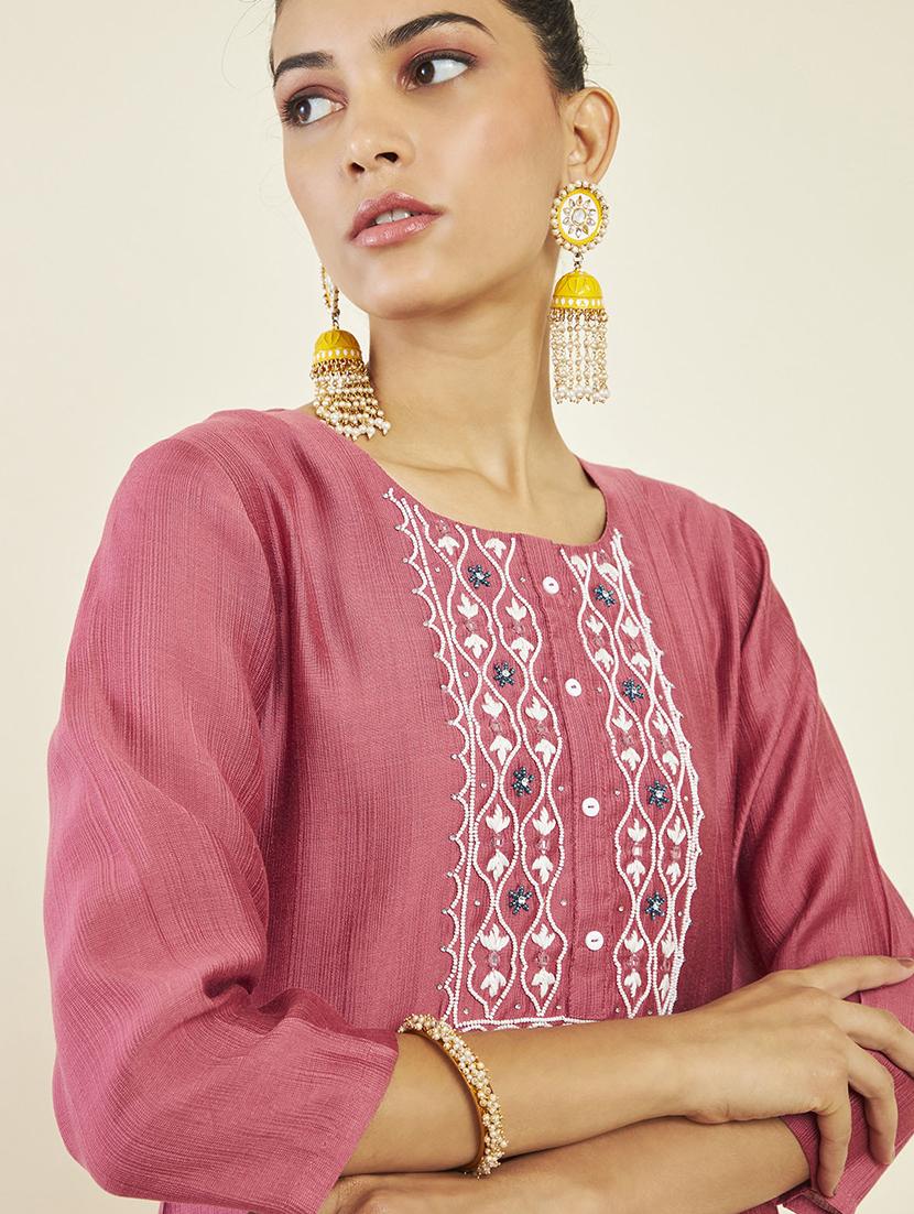 pink cotton blend kurta pant set - 19496664 - Standard Image - 4