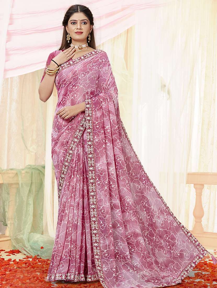 women's floral pink colored saree with blouse - 19497045 - Zoom Image - 0
