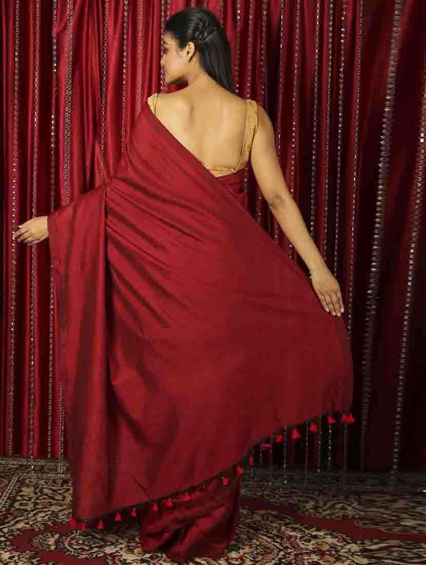 women's solid maroon colored saree with blouse - 19497650 -  Standard Image - 1