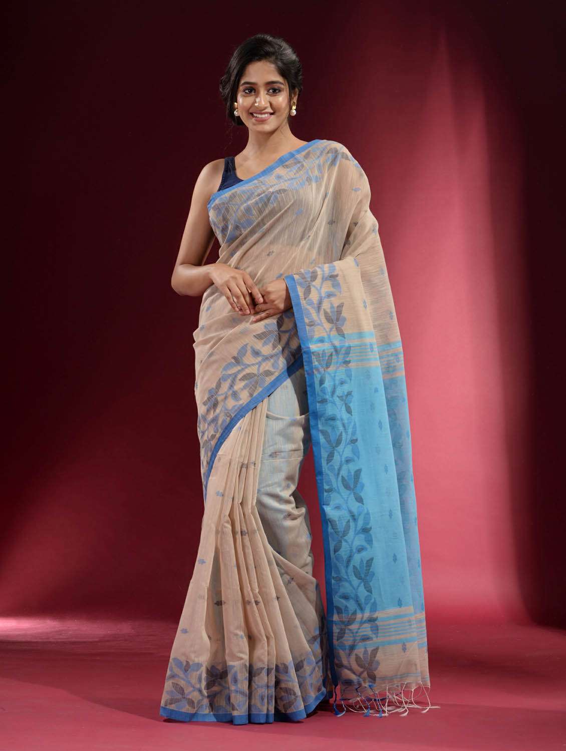 women's self design beige colored saree with blouse